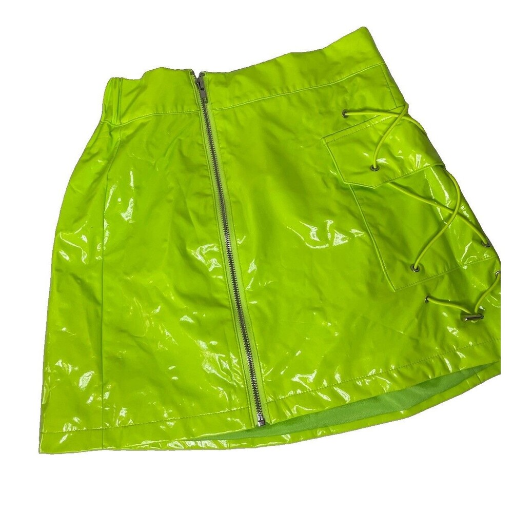 Mags & Pye Neon Yellow Plastic Mini Skirt Women's Medium Festival Rave